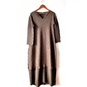ISSEY MIYAKE Pleated One Piece Long Sleeve Dress Olive IM74-FH921